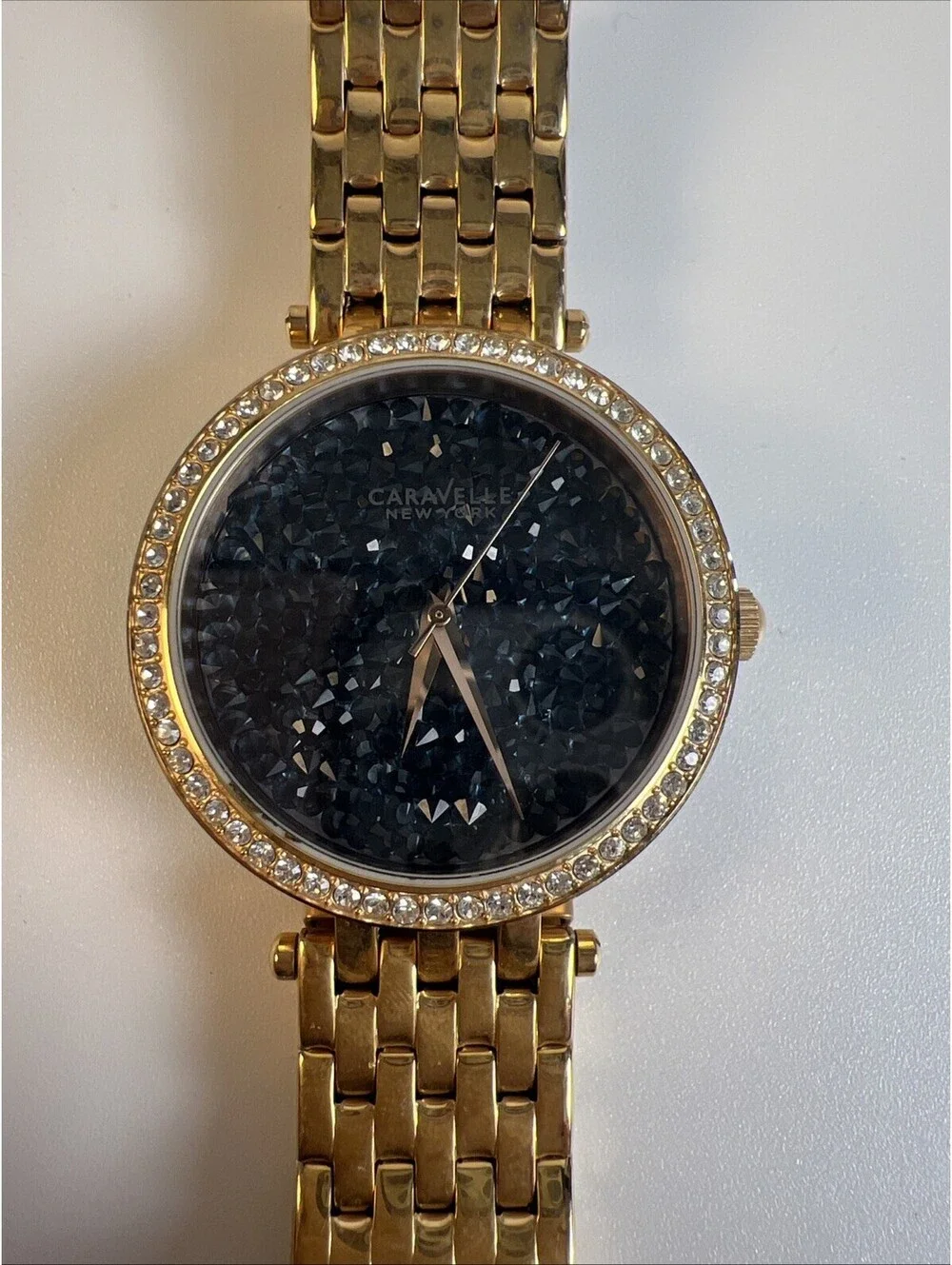 Caravelle New York Swarovski Crystal Watch- Blue and Gold-Read Desc.